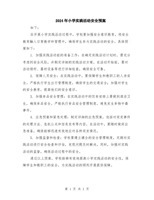 2024年小学实践活动安全预案
