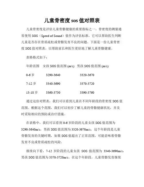 儿童骨密度sos值对照表