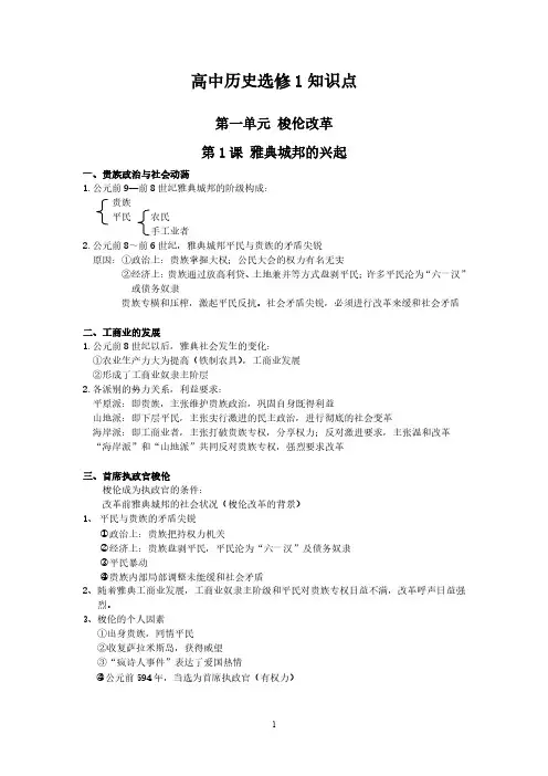 高中历史选修1知识点(笔记)