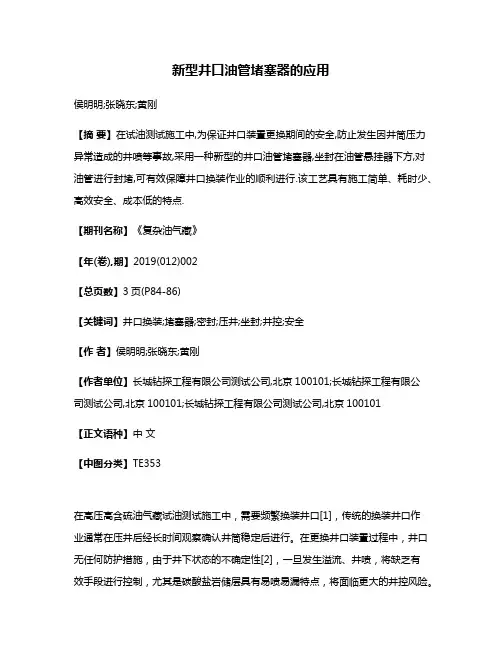 新型井口油管堵塞器的应用