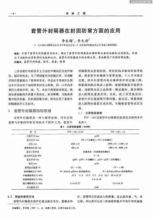 套管外封隔器在封固防窜方面的应用