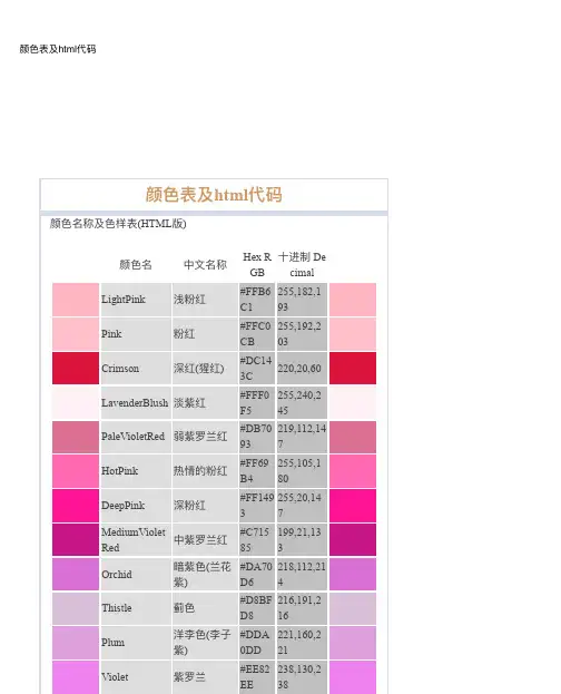 颜色表及html代码