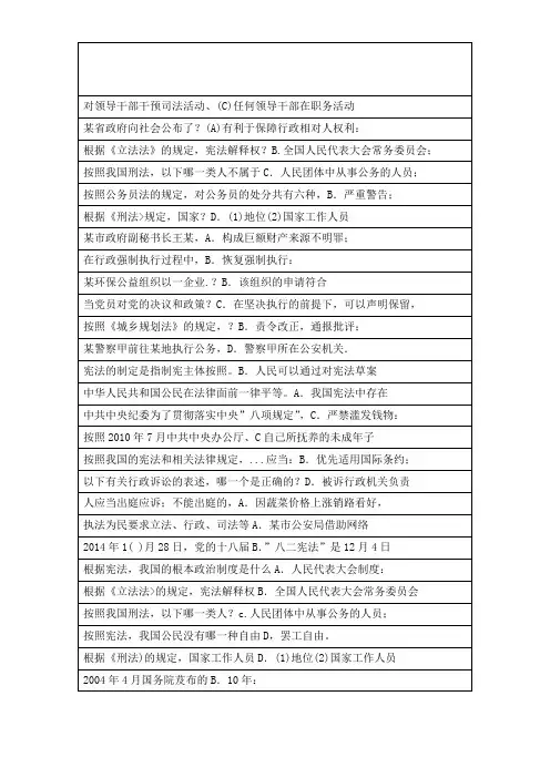 重庆市法治知识考试练习题单选题