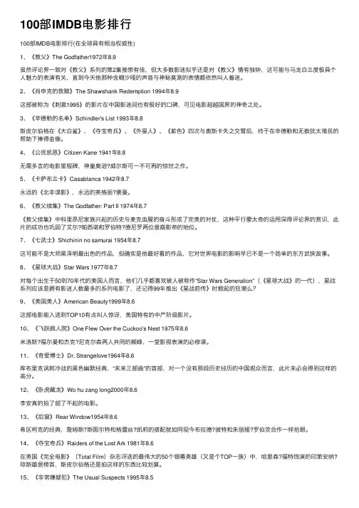 100部IMDB电影排行