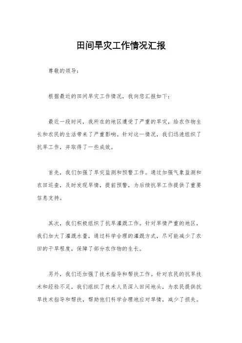 田间旱灾工作情况汇报