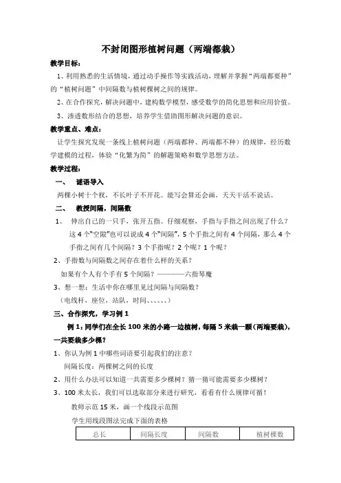 不封闭图形植树问题(两端都栽)