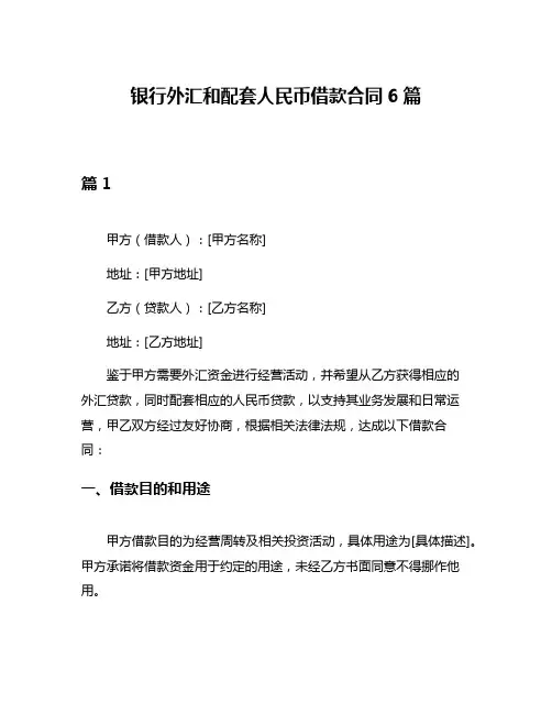 银行外汇和配套人民币借款合同6篇