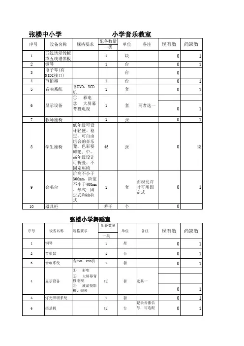 音、美、舞蹈教室配备统计表