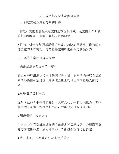 关于成立基层党支部实施方案
