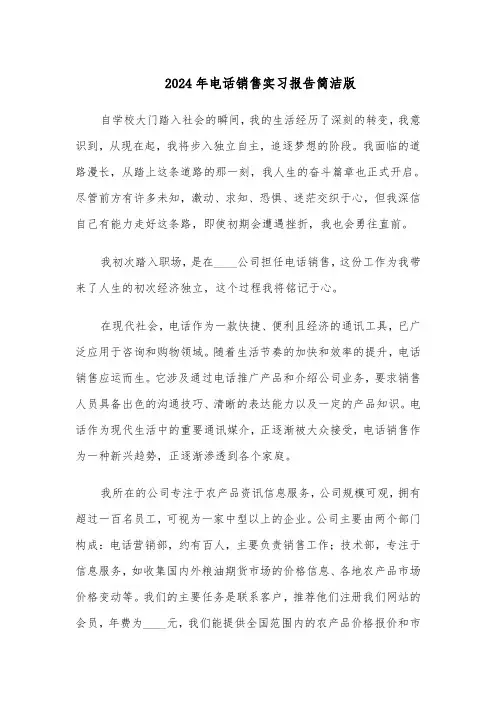 2024年电话销售实习报告简洁版（五篇）