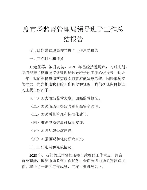 度市场监督管理局领导班子工作总结报告