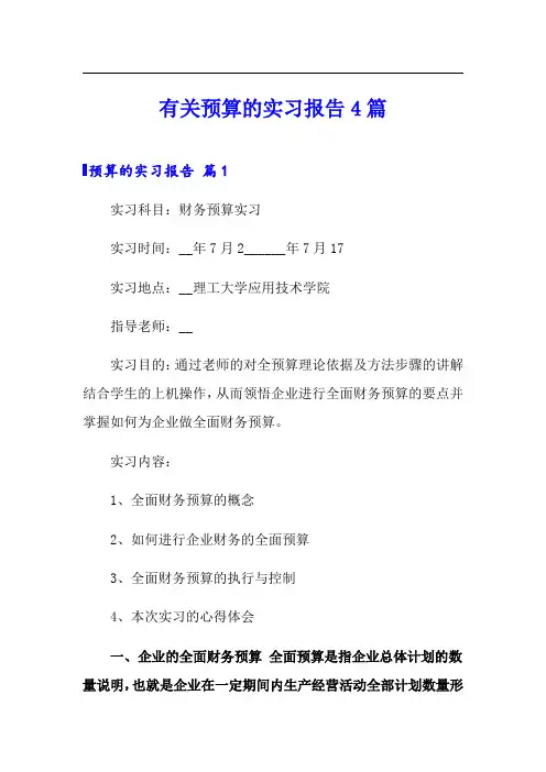 有关预算的实习报告4篇