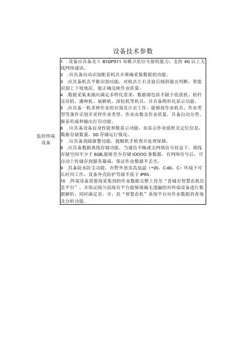 设备技术参数