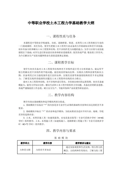 中等职业学校土木工程力学基础教学大纲