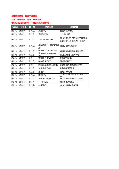 新版四川省成都市蒲江县KTV企业公司商家户名录单联系方式地址大全15家