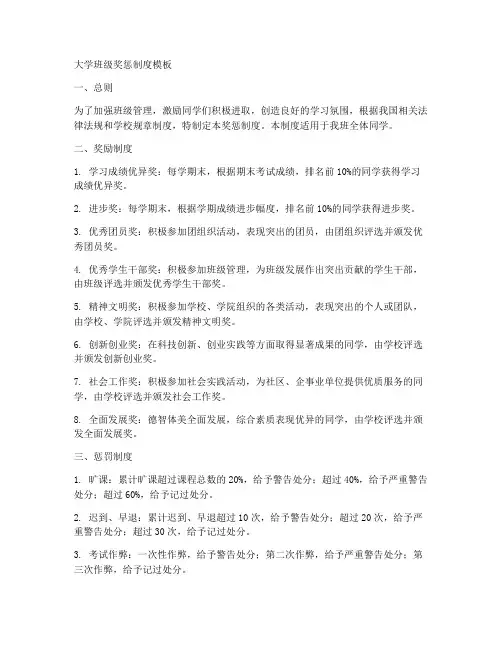 大学班级奖惩制度模板