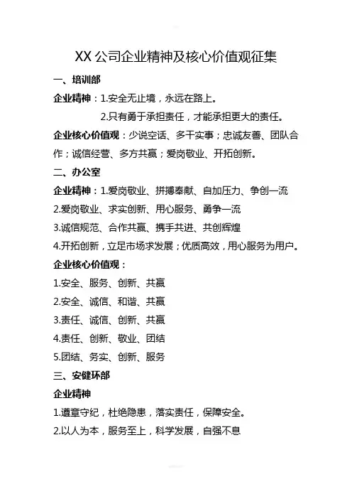 企业核心价值观汇总