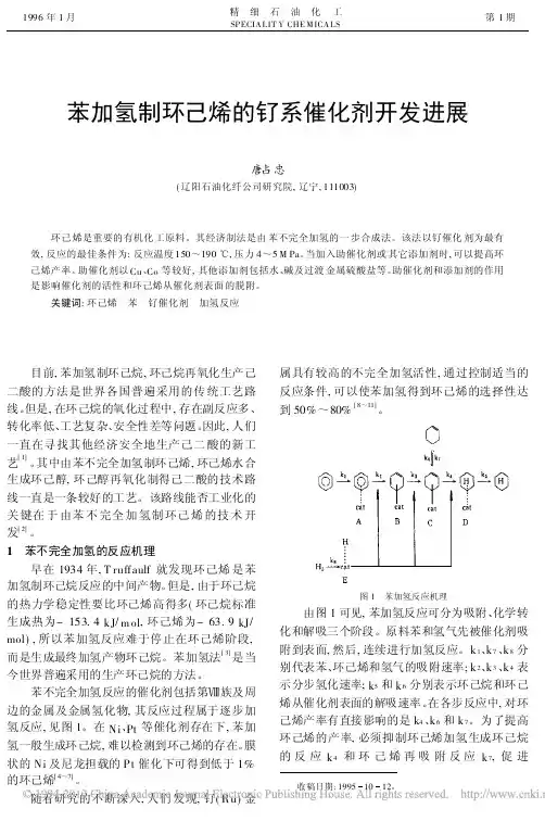 苯加氢制环己烯的钌系催化剂开发进展