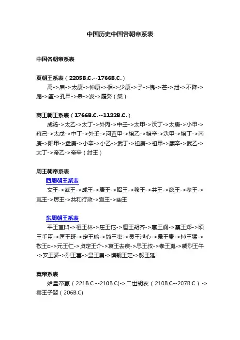 中国历史中国各朝帝系表