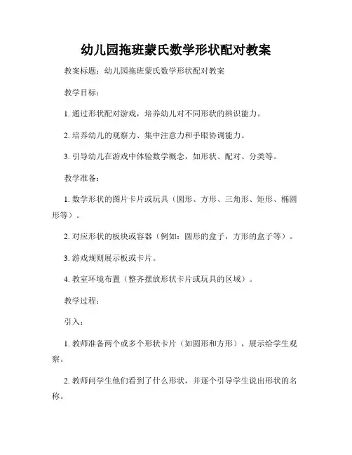 幼儿园拖班蒙氏数学形状配对教案