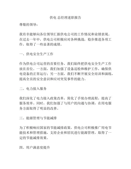供电 总经理述职报告