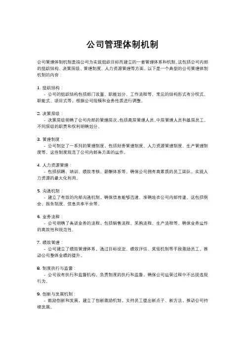 公司管理体制机制