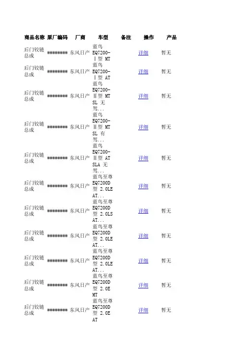 东风日产配件原厂编码