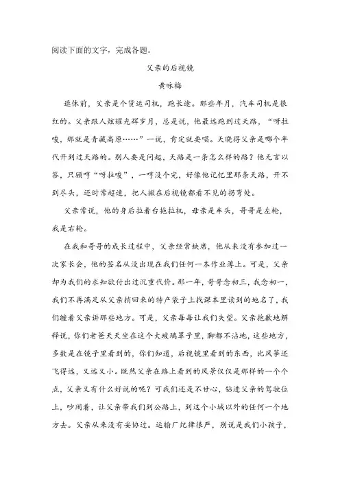 《父亲的后视镜》阅读练习及答案