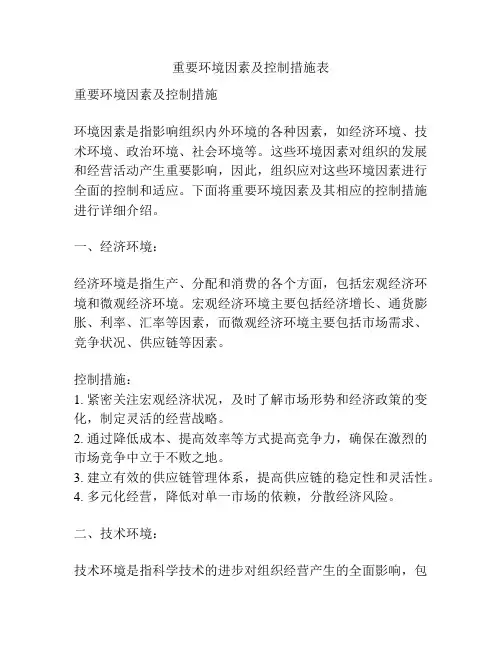 重要环境因素及控制措施表