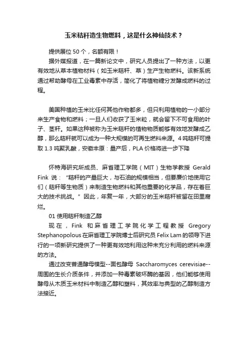 玉米秸秆造生物燃料，这是什么神仙技术？