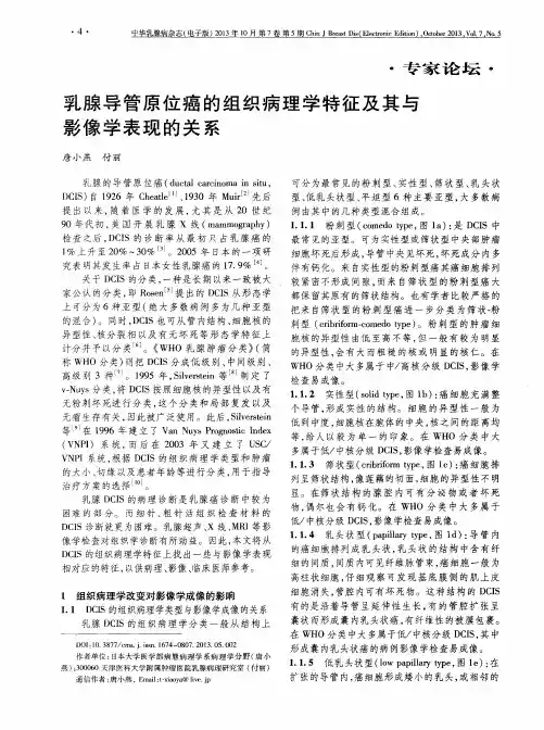 乳腺导管原位癌的组织病理学特征及其与影像学表现的关系