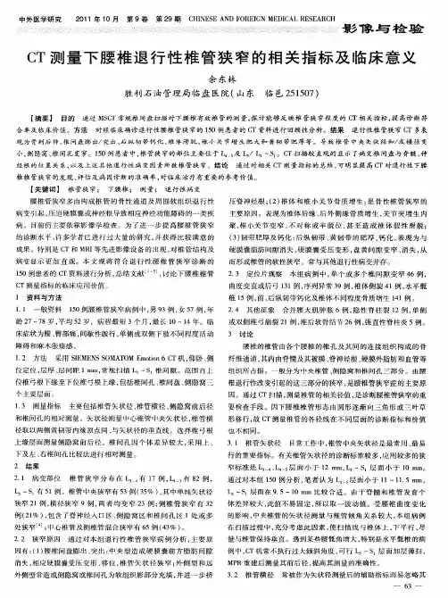 CT测量下腰椎退行性椎管狭窄的相关指标及临床意义