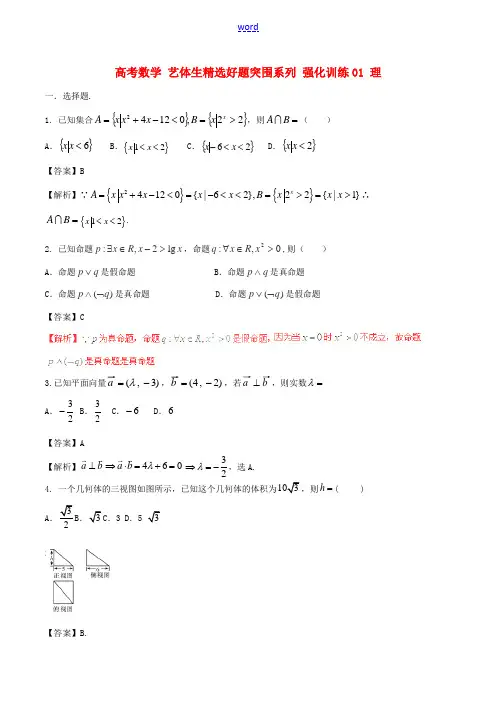 高考数学 艺体生精选好题突围系列 强化训练01 理-人教版高三全册数学试题
