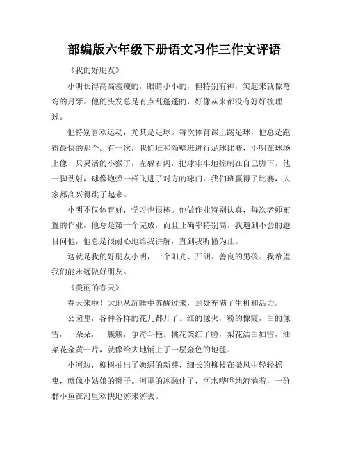 部编版六年级下册语文习作三作文评语