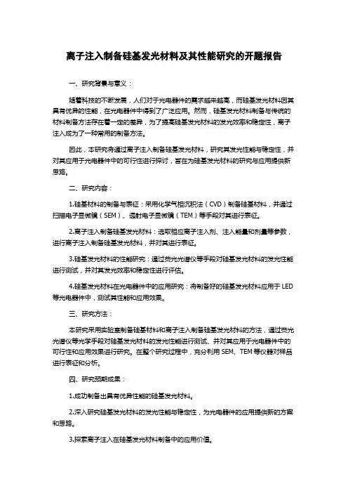 离子注入制备硅基发光材料及其性能研究的开题报告