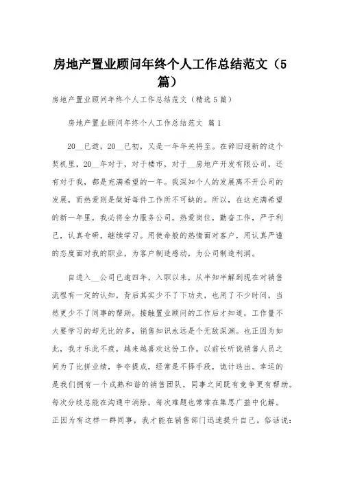 房地产置业顾问年终个人工作总结范文(5篇)