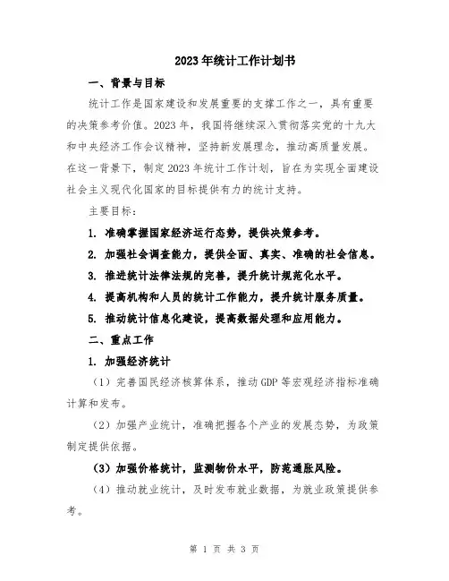 2023年统计工作计划书