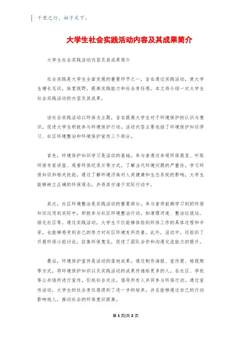 大学生社会实践活动内容及其成果简介