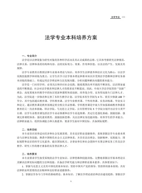 中南大学法学专业本科培养方案