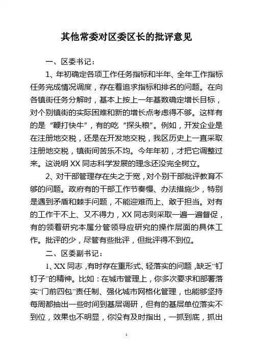 其他常委对区长的批评意见