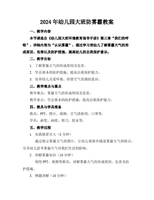 2024年幼儿园大班防雾霾教案