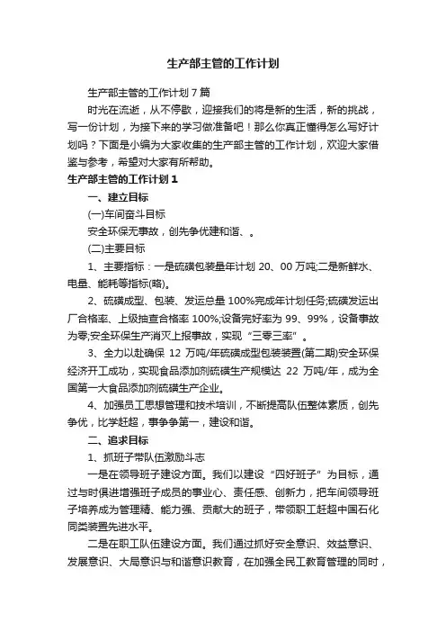 生产部主管的工作计划7篇
