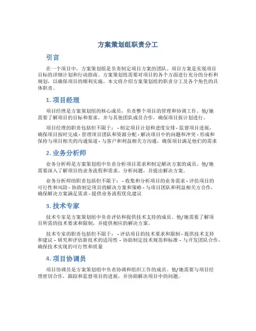 方案策划组职责分工