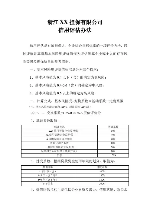 融资担保公司信用评估办法