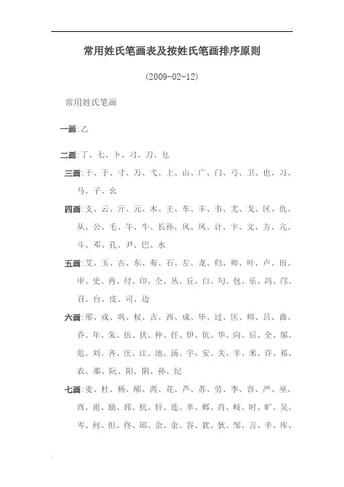 常用姓氏笔画表及按姓氏笔画排序原则