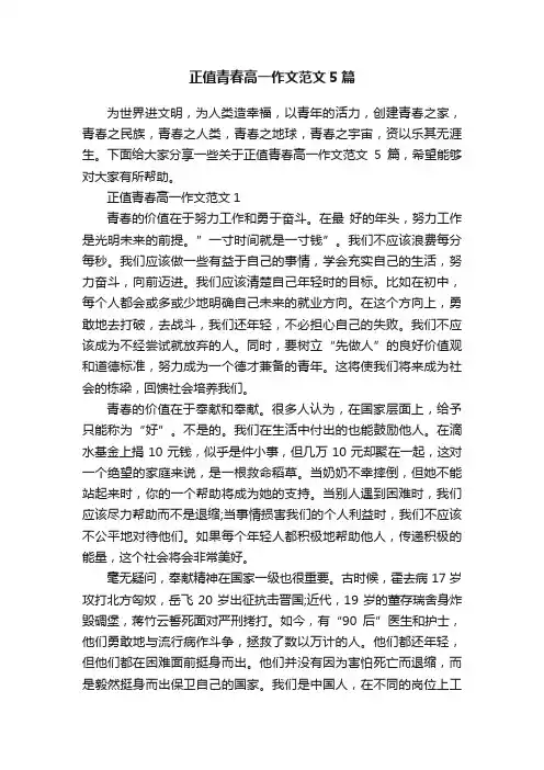 正值青春高一作文范文5篇