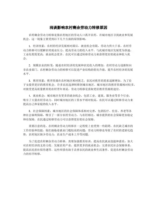 浅谈影响农村剩余劳动力转移原因