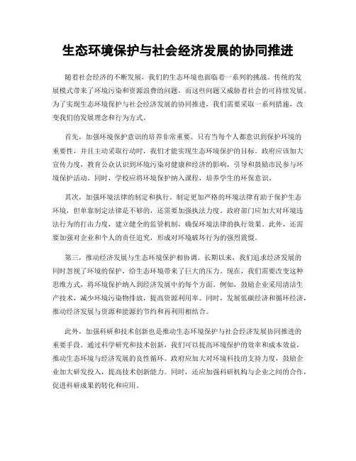 生态环境保护与社会经济发展的协同推进