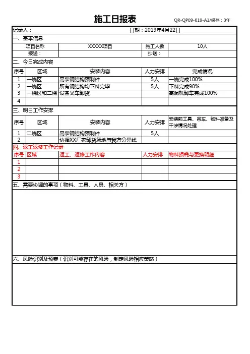 工程施工日报表