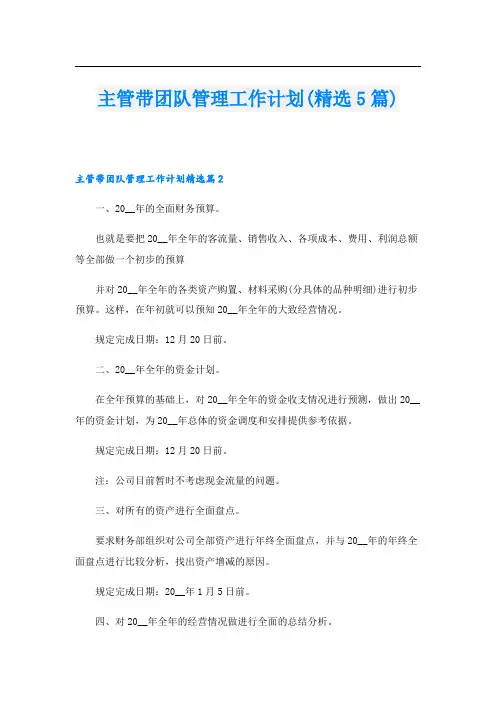 主管带团队管理工作计划(精选5篇)